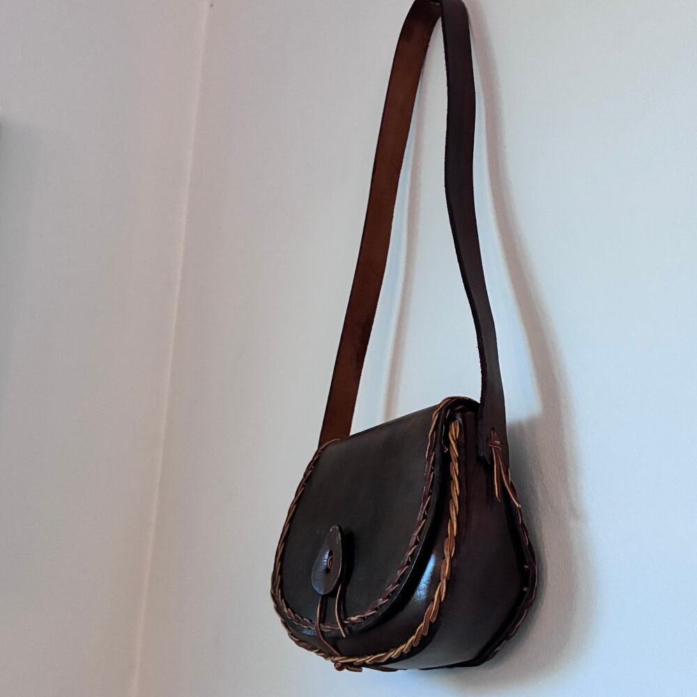 Vintage Handmade Brown Leather Saddle Bag Crossbody | Boho Western Artisan Purse - Picture 4 of 16